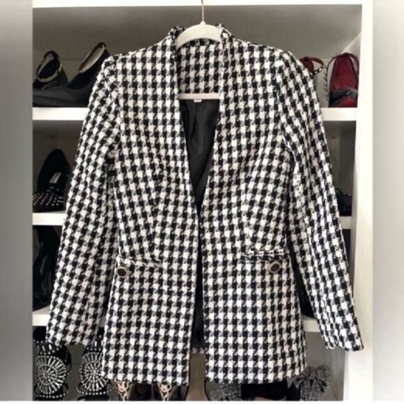 New Print Open Front Tweed Blazer Size  XS - Picture 2 of 11